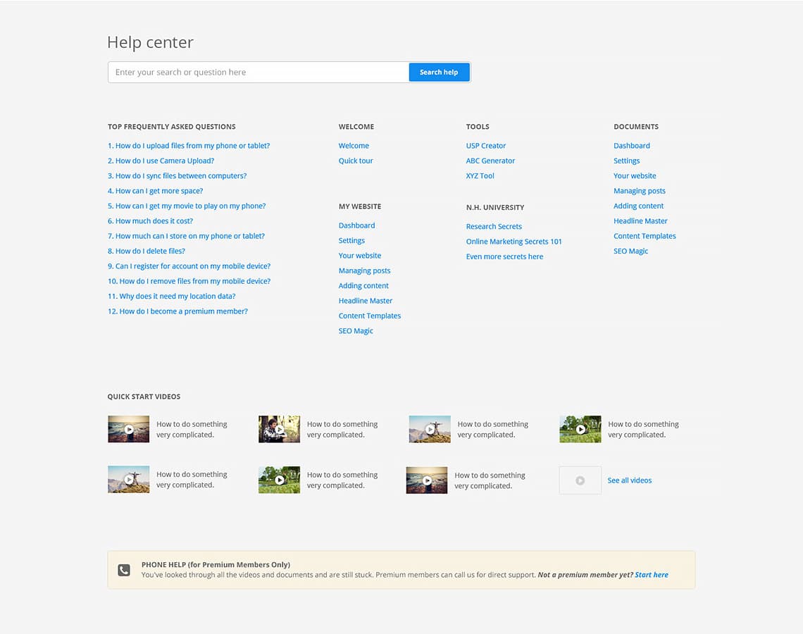 Help center home page