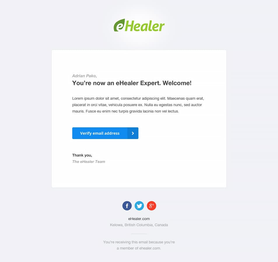 General email template used for various messages