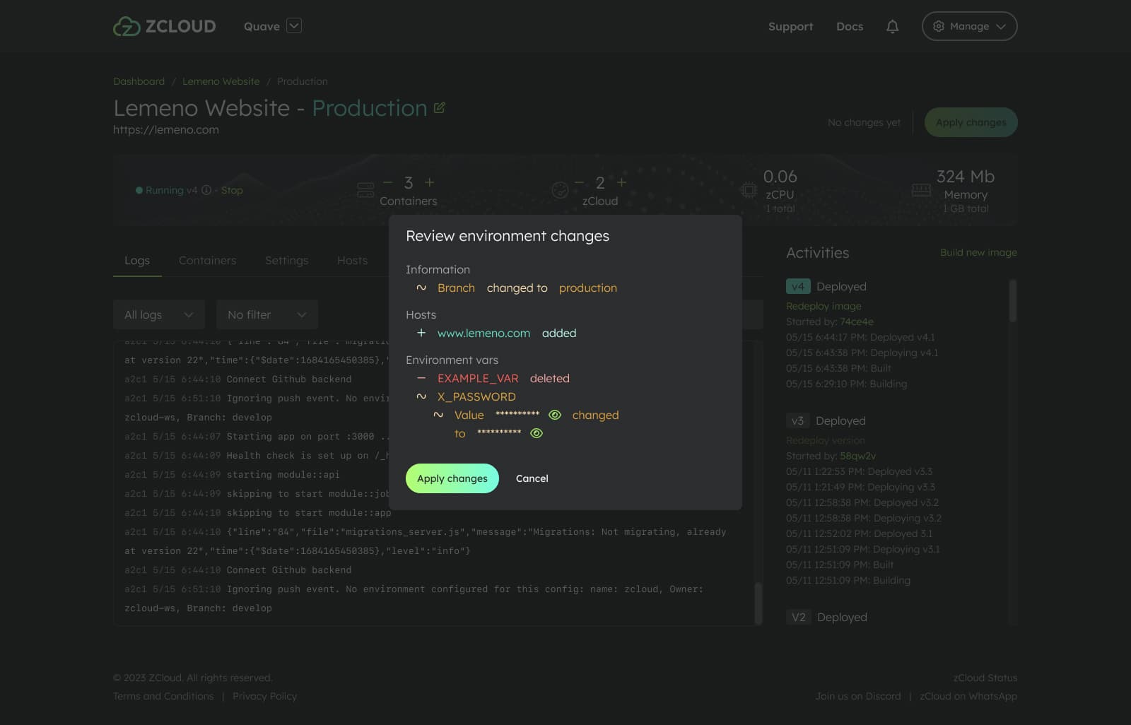 Review environment changes.